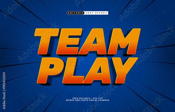Fototapeta team play game editable text effect with a kids and happy text style