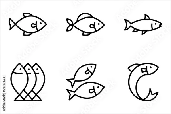 Fototapeta Fish vector icons set. Vector outline fish icons. Fishing symbols. Seafood icons, vector illustration on white background