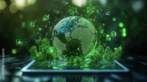 Fototapeta Digital Earth: Connecting Our World with Technology