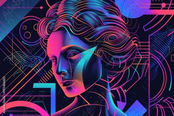 Fototapeta Virgo zodiac sign illustration with futuristic abstract design. AI