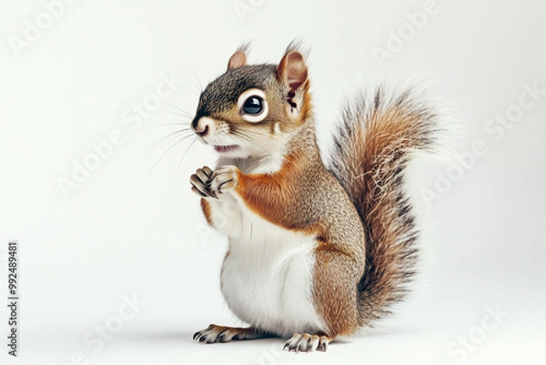 Fototapeta Red Squirrel Eating
A red squirrel nibbling on a nut with its tail up.