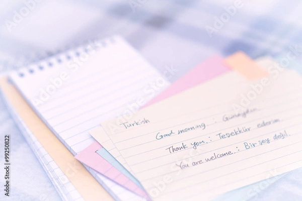 Obraz Turkish; Learning New Language Writing Greetings on the Notebook