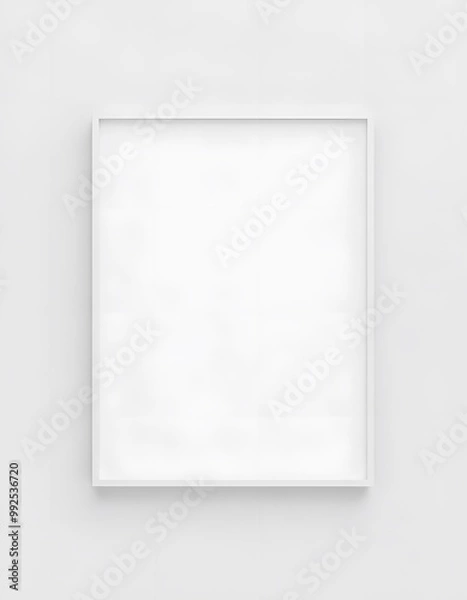 Fototapeta Minimalist picture of a white frame hanging on a white wall showing nothing