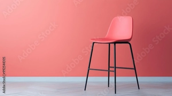 Fototapeta Modern high chair with a soft, curved seat and a slim, metal base, curved seat, contemporary comfort