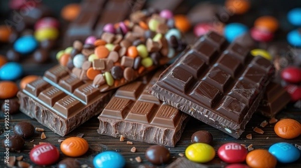 Fototapeta Halloween Treats: Assorted Full-Size Mars Chocolate Candy Bars in Irvine, California - October