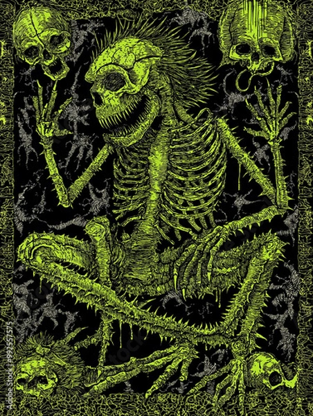 Fototapeta Infernal Phantom of the Haunted Depths - Gothic Horror and Dark Fantasy T-Shirt Design for Fans of Sinister Occult, Brutal Creatures, and Nightmarish Symbols
