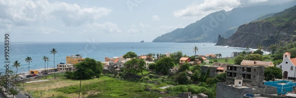 Fototapeta View over small town at coastline of cape verde island