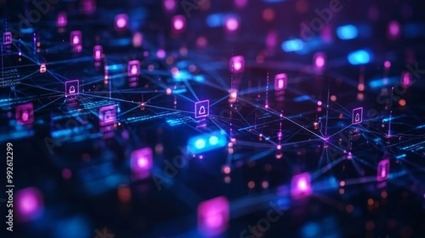 Obraz Abstract Digital Network With Glowing Nodes and Lines