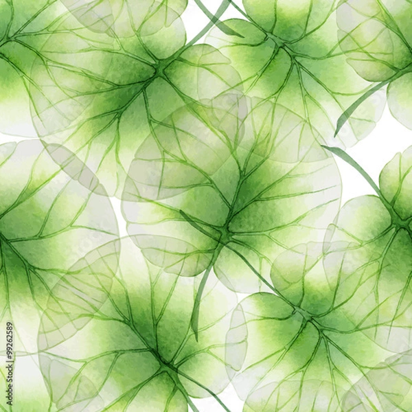 Fototapeta Watercolor Seamless floral pattern with lotus leaves