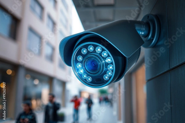 Fototapeta Security Camera Installed in an Urban Area.generative AI