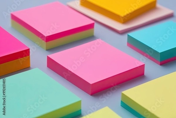Fototapeta Vibrant Glossy Adhesive Sticky Notes with Strong Bonding Elements