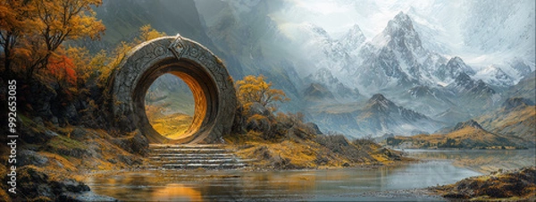 Obraz Temple gate, ancient ruins old civilization in the beautiful forest, high resolution panorama