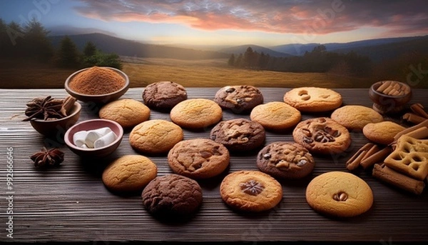 Obraz Various cookies on the top view table