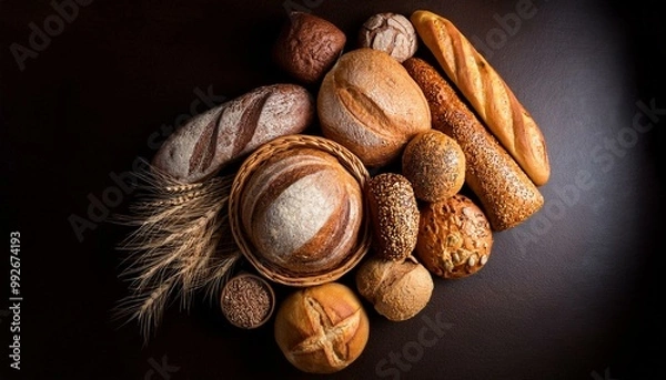 Obraz A variety of basic breads on the top view table