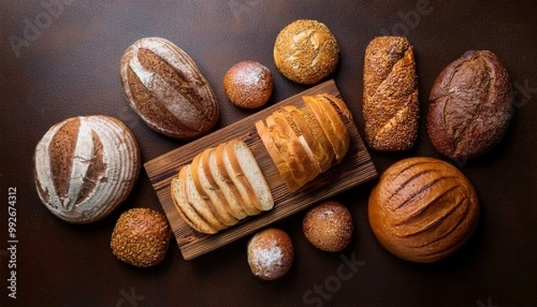 Obraz A variety of basic breads on the top view table