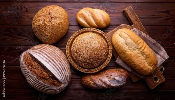 Obraz A variety of basic breads on the top view table