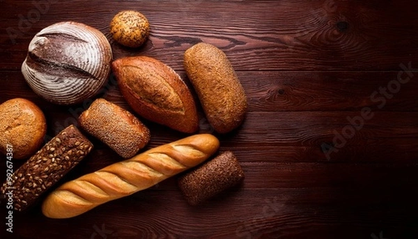 Obraz A variety of basic breads on the top view table