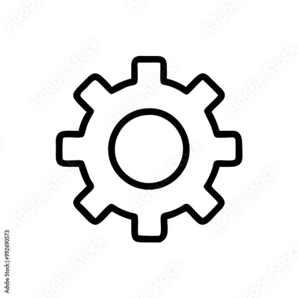 Fototapeta A basic depiction of a gear, utilizing straightforward lines and shapes to convey the idea of engineering or systems in a clean, efficient design, on a transparent background