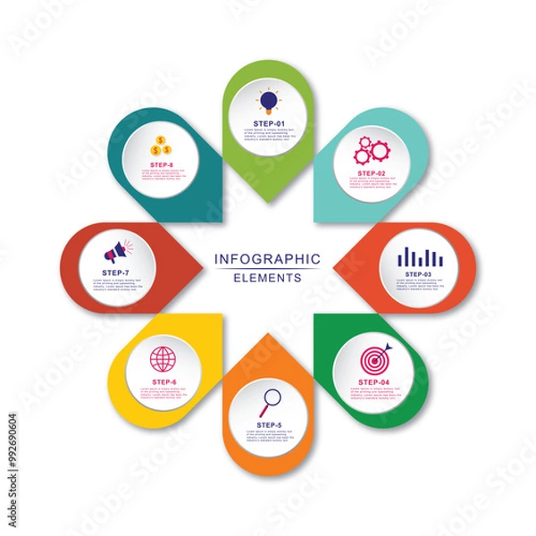 Fototapeta Business Infographic 8 step vector design 04