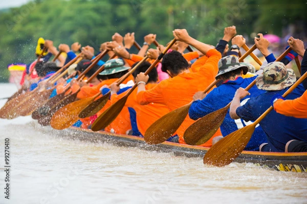 Obraz Close up of rowing team race