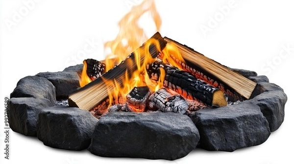 Fototapeta one bonfire , isolated on white background