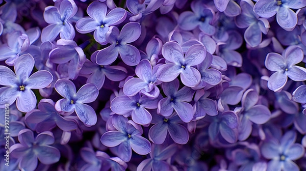 Fototapeta A Close-Up View of Delicate Lilac Flowers in Full Bloom, Displaying Their Vibrant Purple Hues and Intricate Petals, Creating a Beautiful Floral Pattern