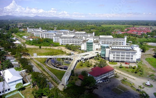 Fototapeta Aerial view of Building with beautiful bridge.