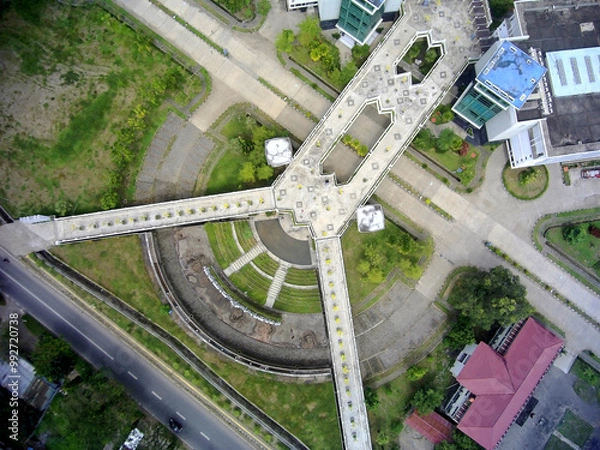 Fototapeta Aerial view of Building with beautiful bridge.
