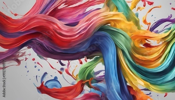 Fototapeta 飛沫を上げて波打つカラフルなインク　背景素材