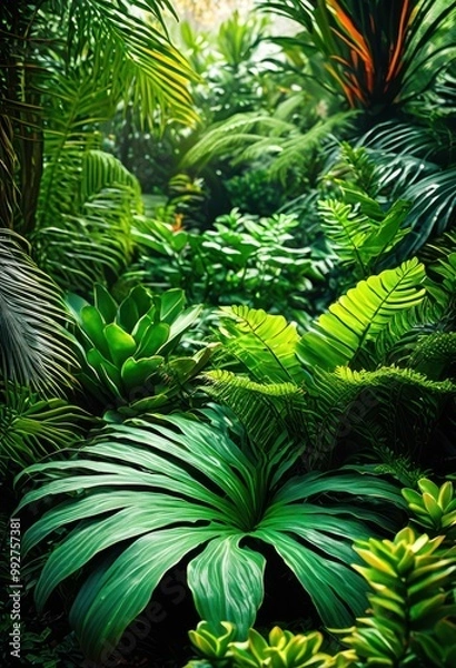 Fototapeta vibrant greenery unique plant shapes designs lush environment, artistic, botanical, blooming, biodiversity, climbers, colors, colorful, cultivation, decor, exotic