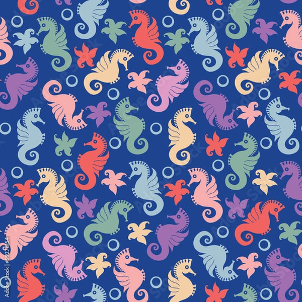 Fototapeta Seamless pattern cute seahorses.