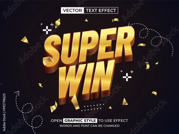 Fototapeta super win editable text, font effect, 3d text for title