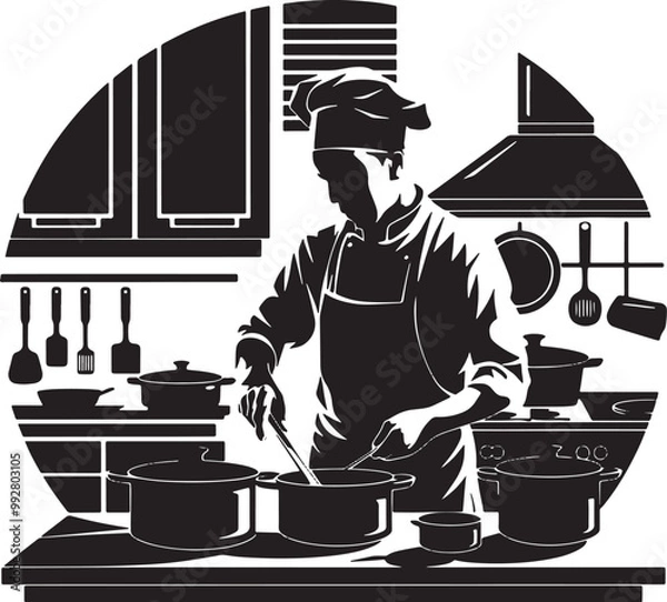 Obraz A chef Cooking silhouette style  Vector Design
