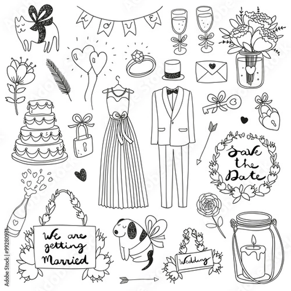 Obraz hand drawn vector wedding set