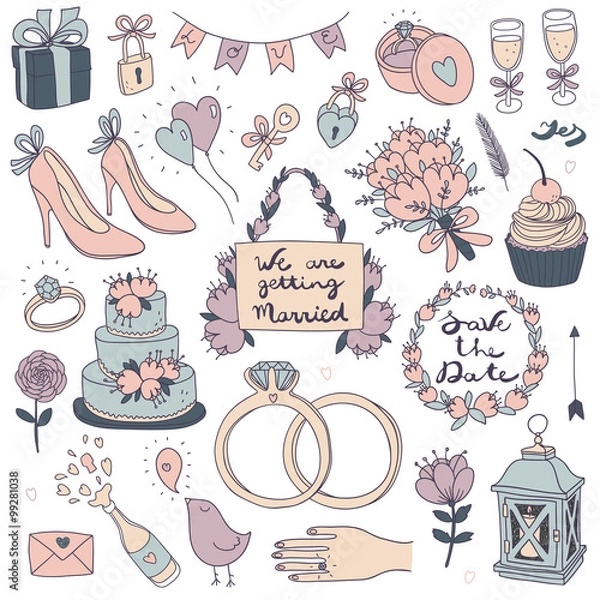 Obraz hand drawn vector wedding set..