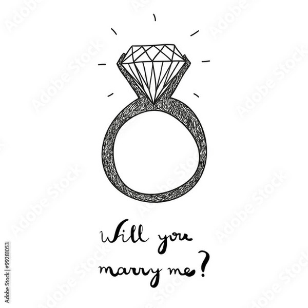 Obraz hand drawn vector engagement ring with text will you marry me