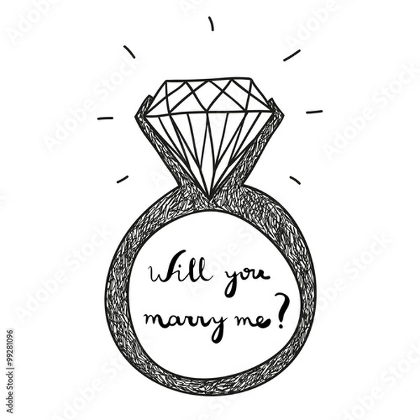 Obraz hand drawn vector engagement ring with text will you marry me