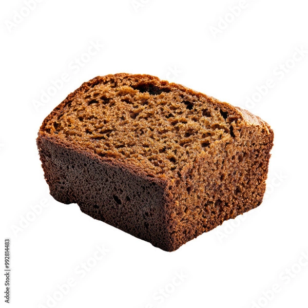 Fototapeta Freshly Baked Slice of Dark Rye Bread Isolated on Transparent Background Showing Texture and Crust