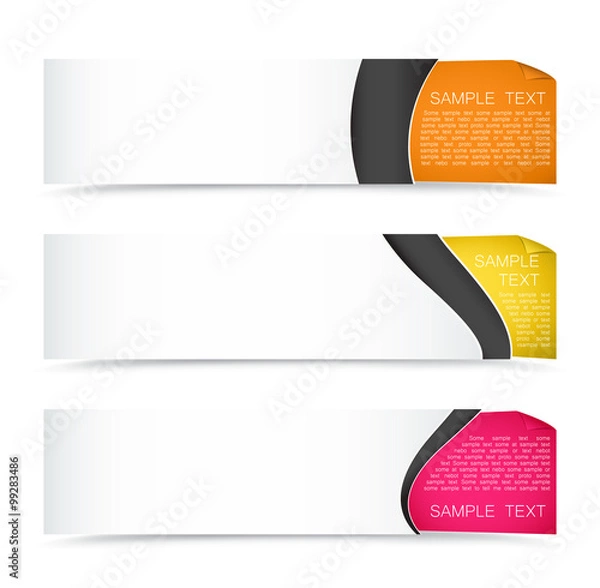 Fototapeta Collection of colourful horizontal banners with curled corner