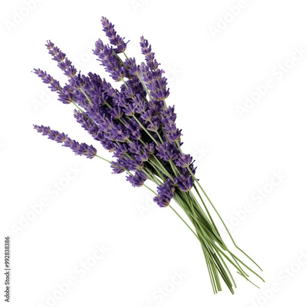 Obraz Bunch Of Fresh Lavender Flowers With Green Stems Isolated On White Background