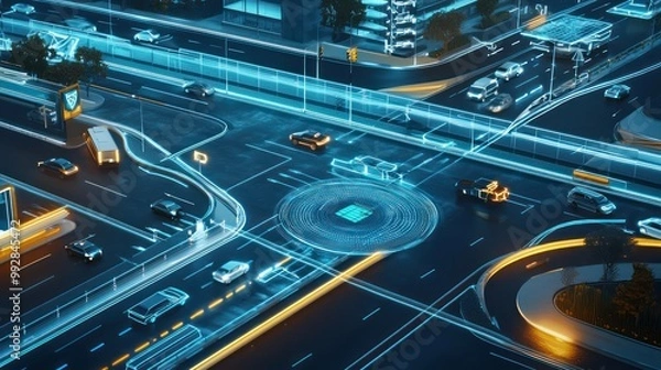 Obraz Blueprint for a smart city traffic management center, integrating AI-driven traffic flow analysis and incident response