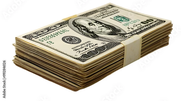 Fototapeta Stacked Crisp Hundred Dollar Bills in Bundle