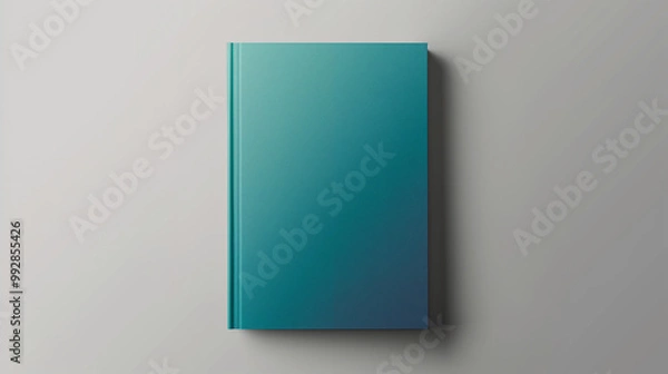 Fototapeta A mockup of an A4 book cover, featuring a gradient from teal to blue, representing water and air elements. The background is a solid color