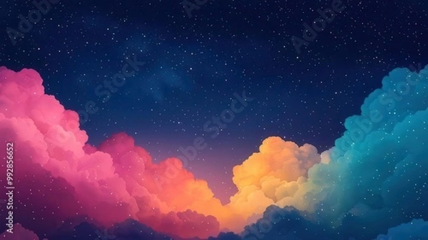 Fototapeta Brightly colored clouds drifting through a night sky full of stars, symbolizing the limitless possibilities of dreams