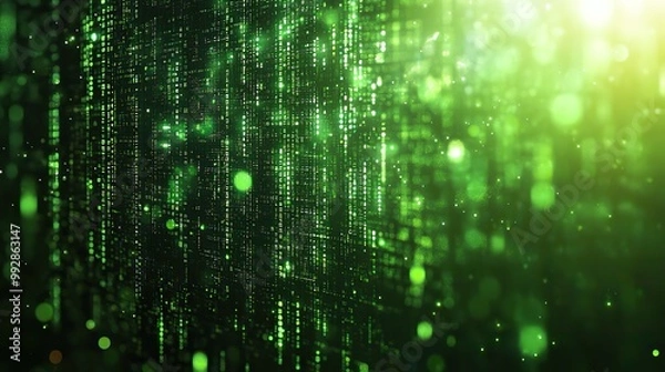 Fototapeta A green technology background with digital line elements, illustrating data innovation in an abstract electronic context.