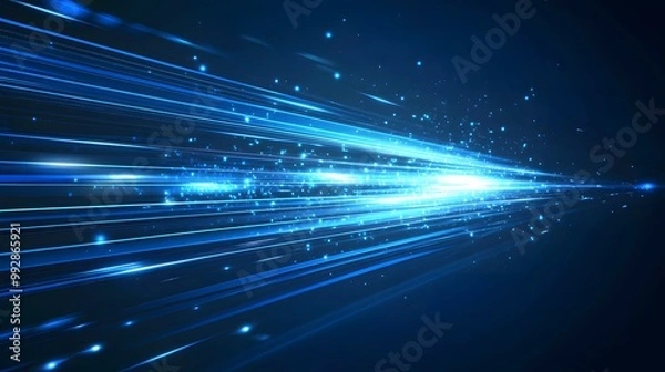 Fototapeta Vector Abstract, science, futuristic, energy technology concept. Digital image of light rays, stripes lines with blue light, speed and motion blur over dark blue background. 