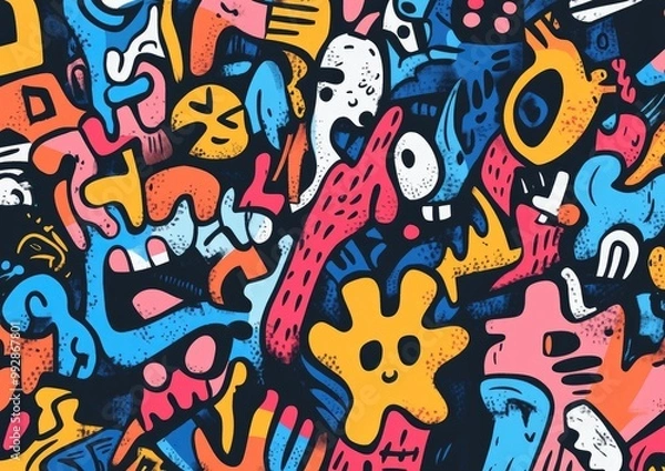 Fototapeta Hand drawn diverse shapes and doodle elements Abstract contemporary modern and trendy 2D cartoon illustration