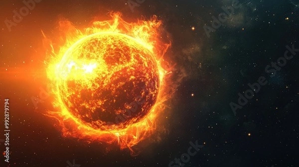 Fototapeta Futuristic art illustration of a sun in a dark space environment created in EPS10 format