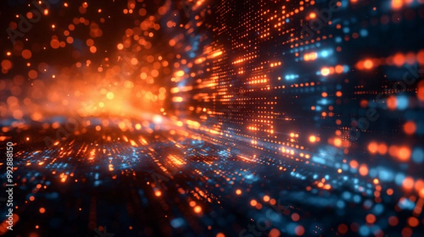 Obraz Digital coding data streams flow through vibrant cyber landscape, abstract background. Generative AI