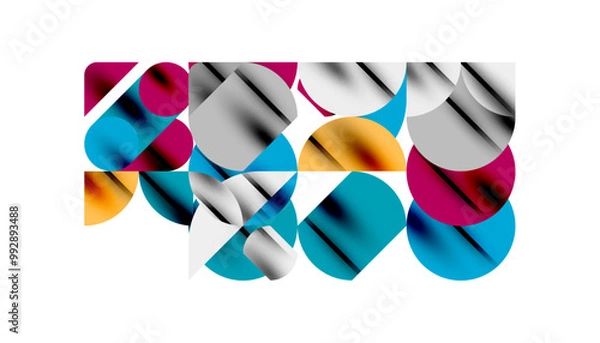 Fototapeta Color beautiful circles, semi circles, squares and round triangles. Geometric mosaic style pattern abstract background for wallpaper, banner, backdrop, card, book Illustration, landing page